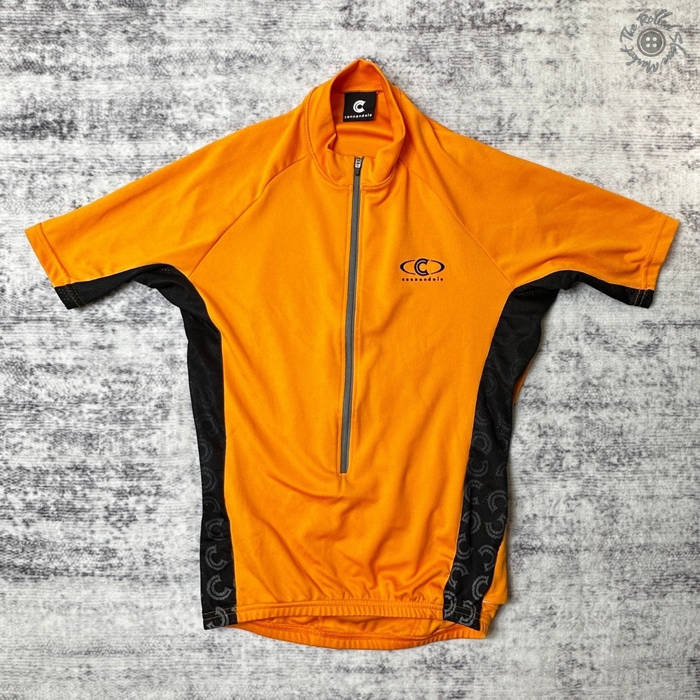 Vintage‎ Cannondale Cycling Jersey Men's(?) Large Orange Black Half Zip USA M956